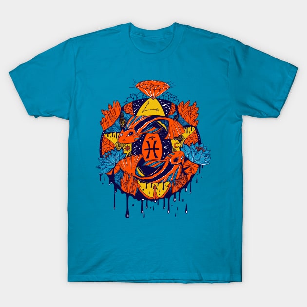 Orange Blue Mystic Pisces Motion T-Shirt by kenallouis